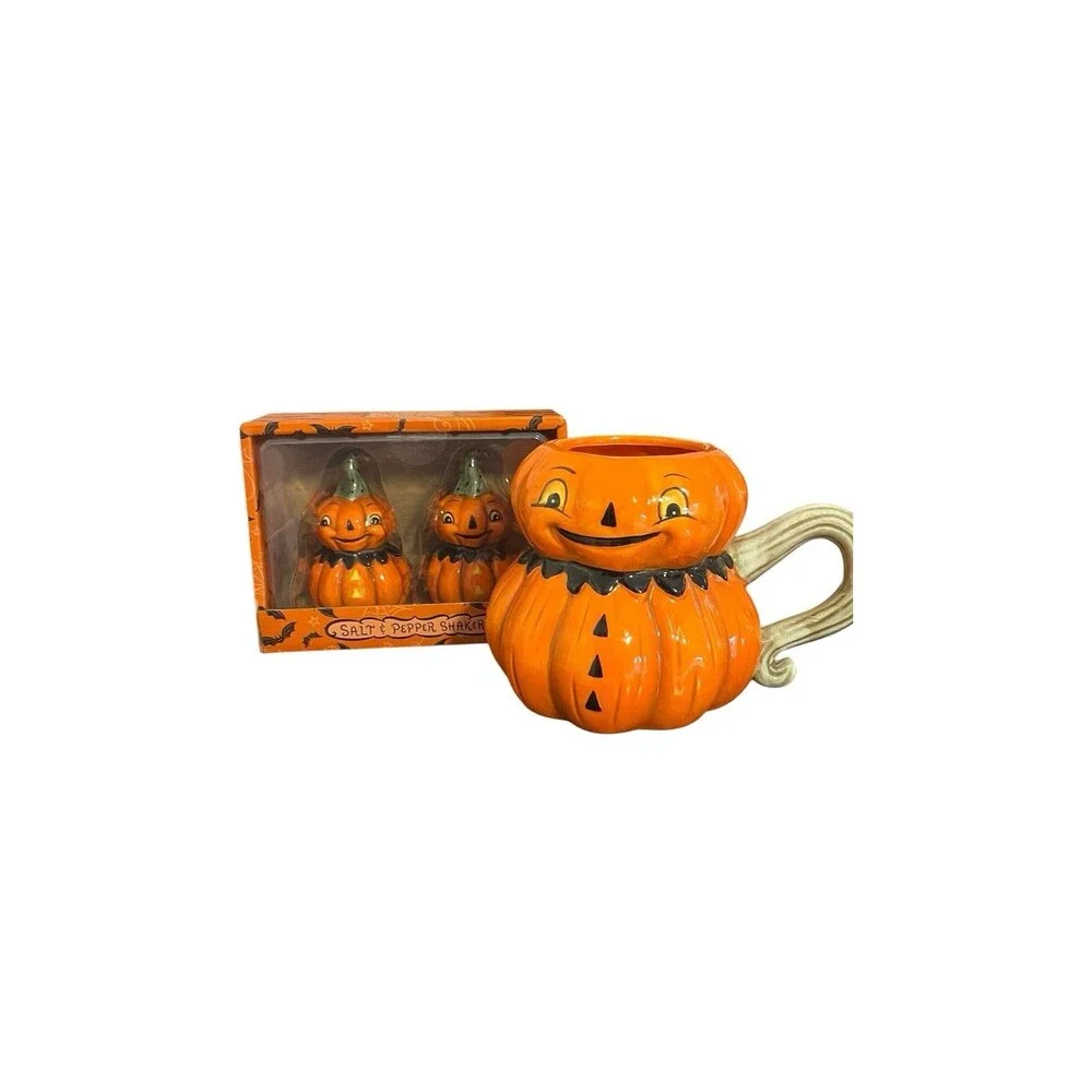 Johanna Parker Halloween Pumpkin Mug & Pumpkin Salt & Pepper Shaker Set Transpac